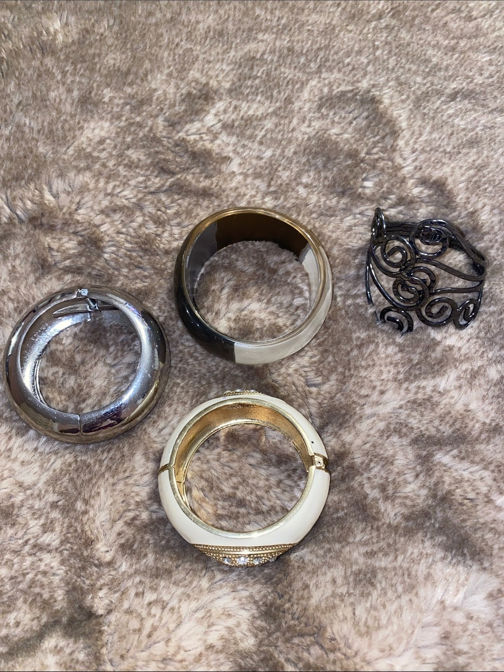 Mixed Metal and Enamel Women’s Fashion Rings - Gold, Silver, Black, Cream